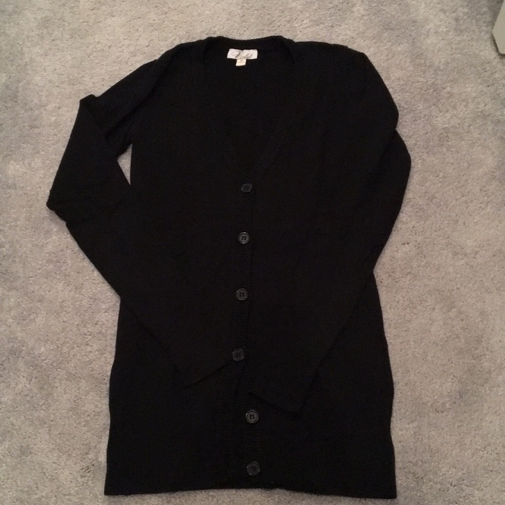 Black V-Neck Sweater - Tunic Length. Size Medium
